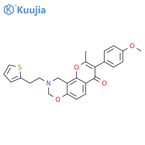 3-(4-methoxyphenyl)-2-methyl-9-2-(thiophen-2-yl)ethyl-4H,8H,9H,10H-chromeno8,7-e1,3oxazin-4-one structure