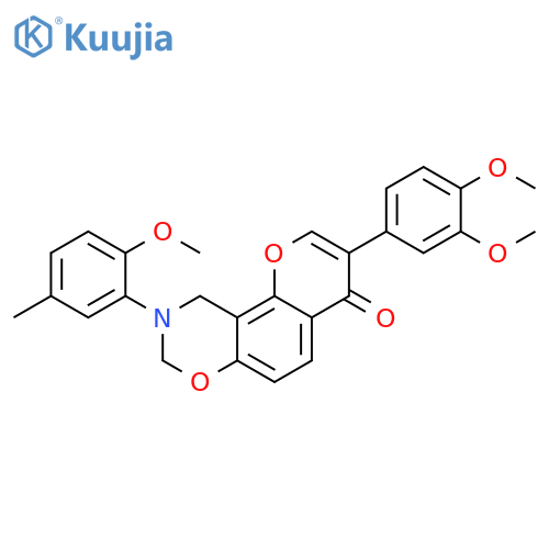 3-(3,4-dimethoxyphenyl)-9-(2-methoxy-5-methylphenyl)-4H,8H,9H,10H-chromeno8,7-e1,3oxazin-4-one structure