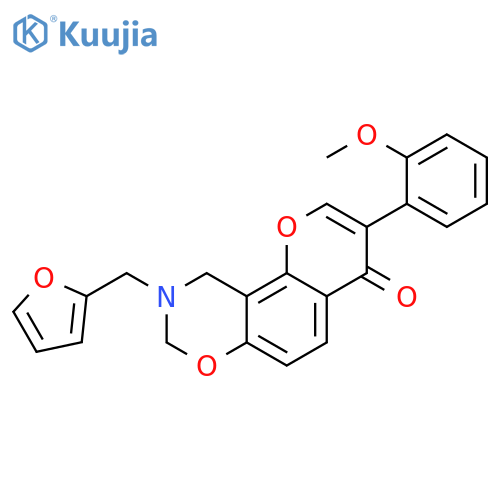 9-(furan-2-yl)methyl-3-(2-methoxyphenyl)-4H,8H,9H,10H-chromeno8,7-e1,3oxazin-4-one structure