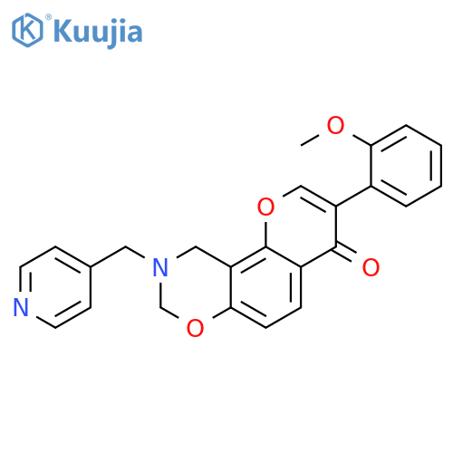 3-(2-methoxyphenyl)-9-(pyridin-4-yl)methyl-4H,8H,9H,10H-chromeno8,7-e1,3oxazin-4-one structure