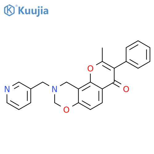 2-methyl-3-phenyl-9-(pyridin-3-yl)methyl-4H,8H,9H,10H-chromeno8,7-e1,3oxazin-4-one structure