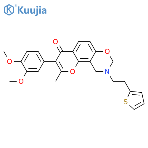 3-(3,4-dimethoxyphenyl)-2-methyl-9-2-(thiophen-2-yl)ethyl-4H,8H,9H,10H-chromeno8,7-e1,3oxazin-4-one structure