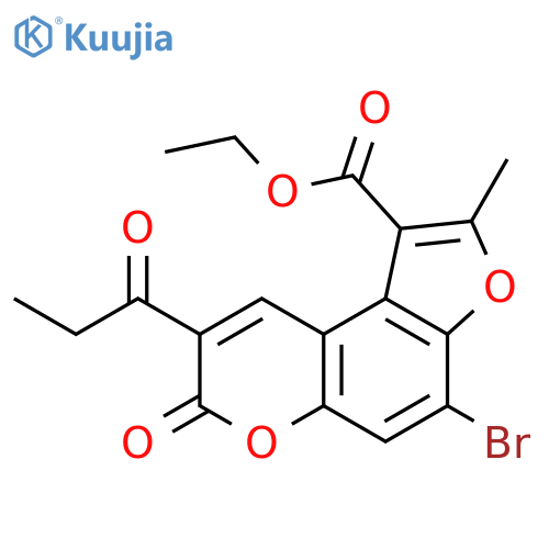ethyl 4-bromo-2-methyl-7-oxo-8-propanoyl-7H-furo3,2-fchromene-1-carboxylate structure