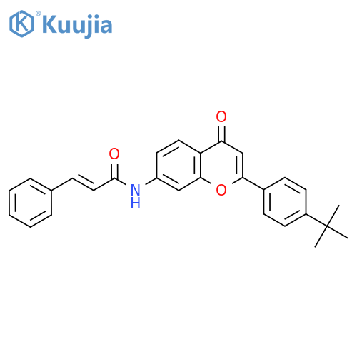 (2E)-N-2-(4-tert-butylphenyl)-4-oxo-4H-chromen-7-yl-3-phenylprop-2-enamide structure