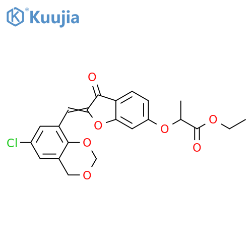 ethyl 2-{(2Z)-2-(6-chloro-2,4-dihydro-1,3-benzodioxin-8-yl)methylidene-3-oxo-2,3-dihydro-1-benzofuran-6-yloxy}propanoate structure