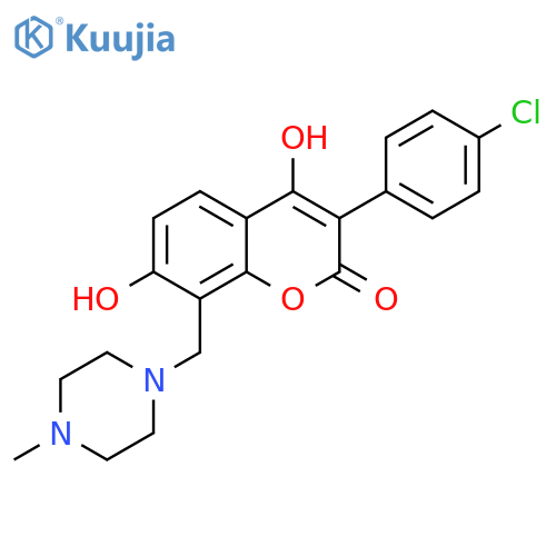 3-(4-chlorophenyl)-4,7-dihydroxy-8-(4-methylpiperazin-1-yl)methyl-2H-chromen-2-one structure