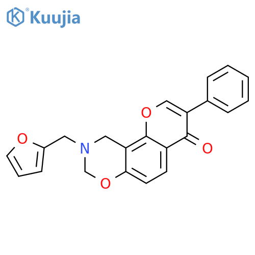 9-(furan-2-yl)methyl-3-phenyl-4H,8H,9H,10H-chromeno8,7-e1,3oxazin-4-one structure