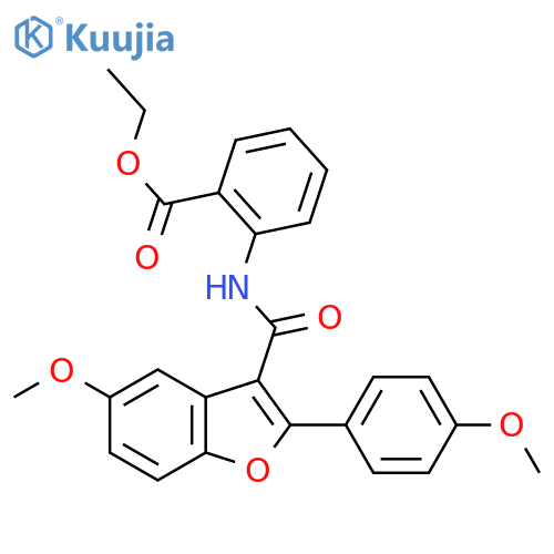 ethyl 2-5-methoxy-2-(4-methoxyphenyl)-1-benzofuran-3-amidobenzoate structure