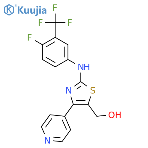 (2-((4-Fluoro-3-(trifluoromethyl)phenyl)amino)-4-(pyridin-4-yl)thiazol-5-yl)methanol structure