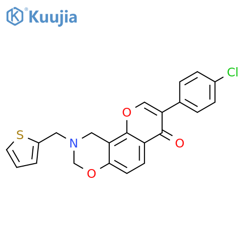 3-(4-chlorophenyl)-9-(thiophen-2-yl)methyl-4H,8H,9H,10H-chromeno8,7-e1,3oxazin-4-one structure