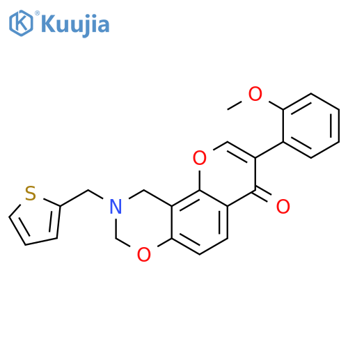 3-(2-methoxyphenyl)-9-(thiophen-2-yl)methyl-4H,8H,9H,10H-chromeno8,7-e1,3oxazin-4-one structure