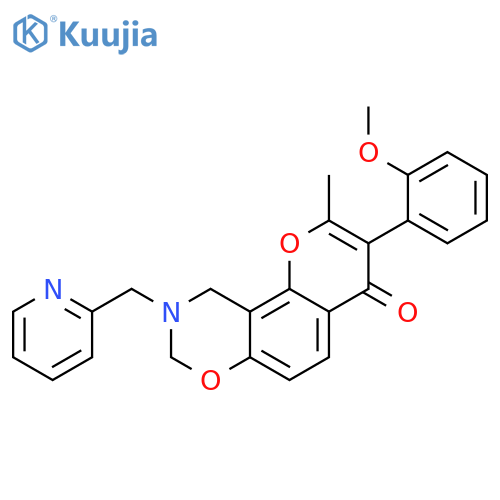 3-(2-methoxyphenyl)-2-methyl-9-(pyridin-2-yl)methyl-4H,8H,9H,10H-chromeno8,7-e1,3oxazin-4-one structure