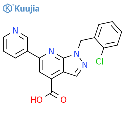 1-(2-chlorophenyl)methyl-6-(pyridin-3-yl)-1H-pyrazolo3,4-bpyridine-4-carboxylic acid structure
