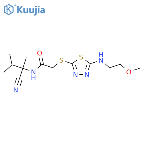 N-(2-cyano-3-methylbutan-2-yl)-2-[[5-(2-methoxyethylamino)-1,3,4-thiadiazol-2-yl]sulfanyl]acetamide structure