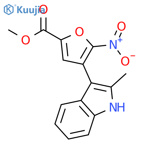 2-Furancarboxylic acid, 4-(2-methyl-1H-indol-3-yl)-5-nitro-, methyl ester structure