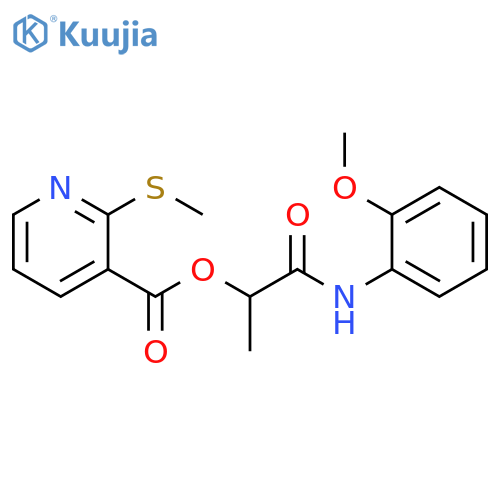 3-Pyridinecarboxylic acid, 2-(methylthio)-, 2-[(2-methoxyphenyl)amino]-1-methyl-2-oxoethyl ester structure