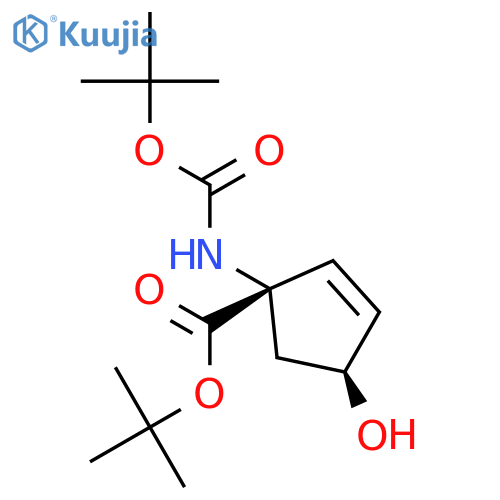 2-CYCLOPENTENE-1-CARBOXYLIC ACID, 1-[[(1,1-DIMETHYLETHOXY)CARBONYL]AMINO]-4-HYDROXY-, 1,1-DIMETHYLETHYL ESTER, (1S,4S)- structure