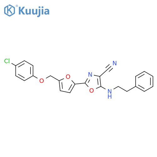2-{5-(4-chlorophenoxy)methylfuran-2-yl}-5-(2-phenylethyl)amino-1,3-oxazole-4-carbonitrile structure
