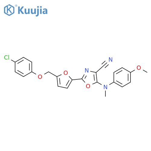 2-{5-(4-chlorophenoxy)methylfuran-2-yl}-5-{(4-methoxyphenyl)methylamino}-1,3-oxazole-4-carbonitrile structure