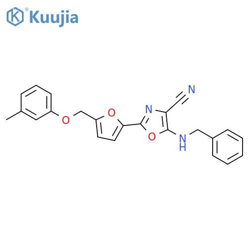 5-(benzylamino)-2-{5-(3-methylphenoxy)methylfuran-2-yl}-1,3-oxazole-4-carbonitrile structure