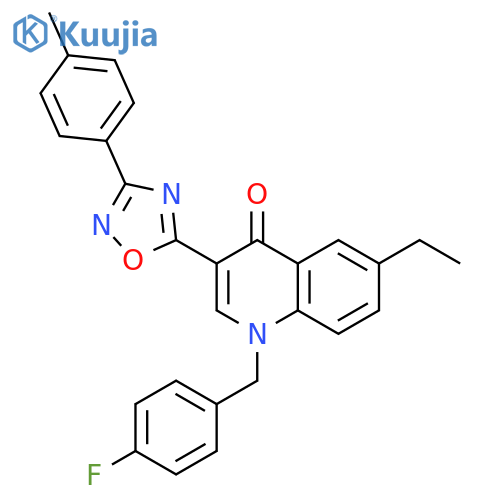 6-ethyl-1-(4-fluorophenyl)methyl-3-3-(4-methylphenyl)-1,2,4-oxadiazol-5-yl-1,4-dihydroquinolin-4-one structure