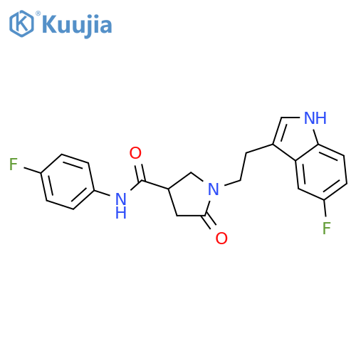<br>1-[2-(5-Fluoro-1H-indol-3-yl)-ethyl]-5-oxo-pyrrolidine-3-carboxylic acid (4 -fluoro-phenyl)-amide structure