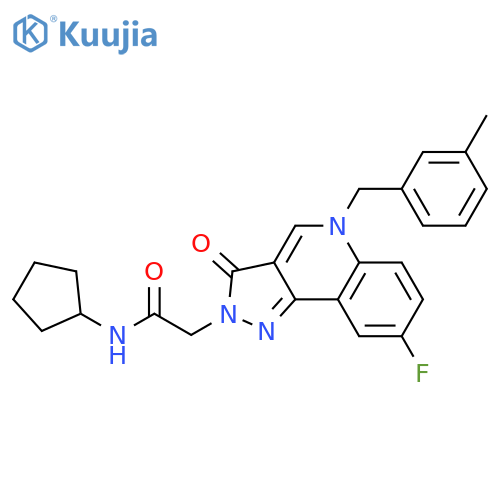 N-cyclopentyl-2-{8-fluoro-5-(3-methylphenyl)methyl-3-oxo-2H,3H,5H-pyrazolo4,3-cquinolin-2-yl}acetamide structure