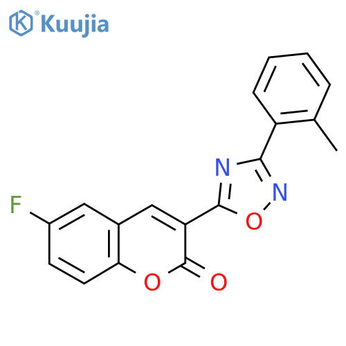 6-fluoro-3-3-(2-methylphenyl)-1,2,4-oxadiazol-5-yl-2H-chromen-2-one structure
