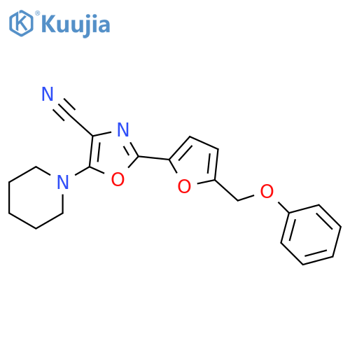 2-5-(phenoxymethyl)furan-2-yl-5-(piperidin-1-yl)-1,3-oxazole-4-carbonitrile structure