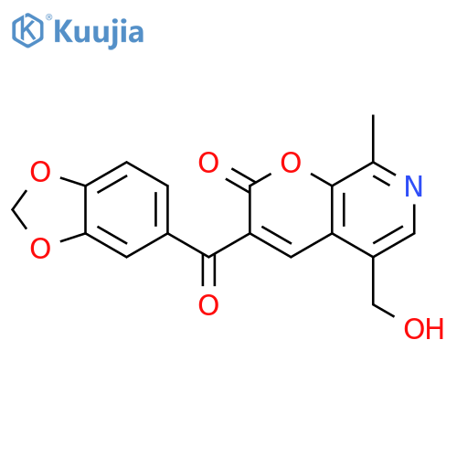 3-(2H-1,3-benzodioxole-5-carbonyl)-5-(hydroxymethyl)-8-methyl-2H-pyrano2,3-cpyridin-2-one structure