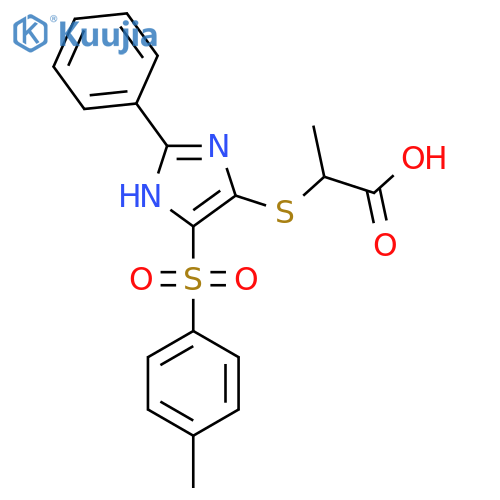 2-{4-(4-methylbenzenesulfonyl)-2-phenyl-1H-imidazol-5-ylsulfanyl}propanoic acid structure