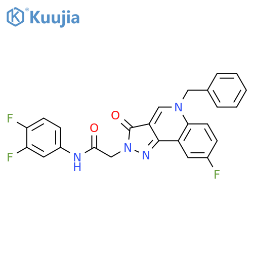 2-{5-benzyl-8-fluoro-3-oxo-2H,3H,5H-pyrazolo4,3-cquinolin-2-yl}-N-(3,4-difluorophenyl)acetamide structure