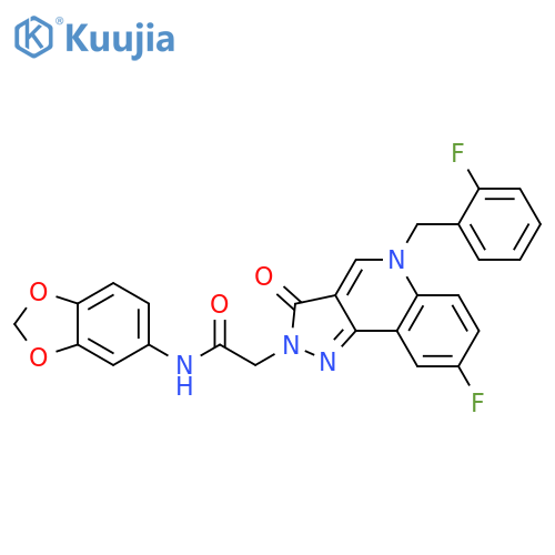 N-(2H-1,3-benzodioxol-5-yl)-2-{8-fluoro-5-(2-fluorophenyl)methyl-3-oxo-2H,3H,5H-pyrazolo4,3-cquinolin-2-yl}acetamide structure