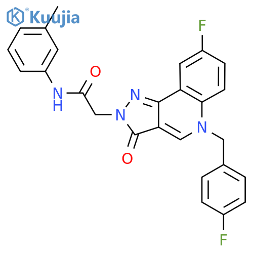 2-{8-fluoro-5-(4-fluorophenyl)methyl-3-oxo-2H,3H,5H-pyrazolo4,3-cquinolin-2-yl}-N-(3-methylphenyl)acetamide structure