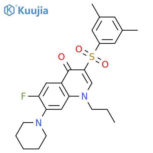 3-(3,5-dimethylbenzenesulfonyl)-6-fluoro-7-(piperidin-1-yl)-1-propyl-1,4-dihydroquinolin-4-one structure