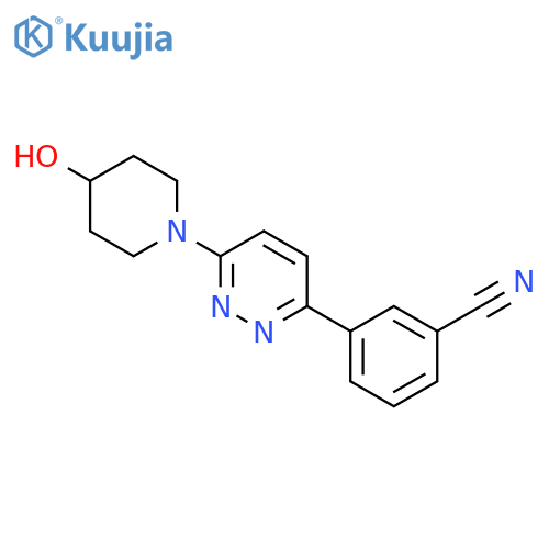 Benzonitrile, 3-[6-(4-hydroxy-1-piperidinyl)-3-pyridazinyl]- structure