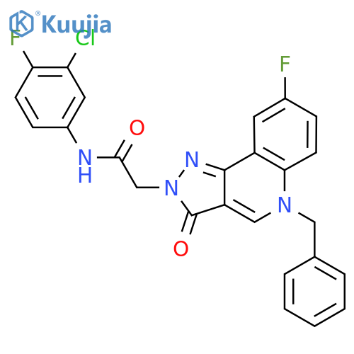 2-{5-benzyl-8-fluoro-3-oxo-2H,3H,5H-pyrazolo4,3-cquinolin-2-yl}-N-(3-chloro-4-fluorophenyl)acetamide structure