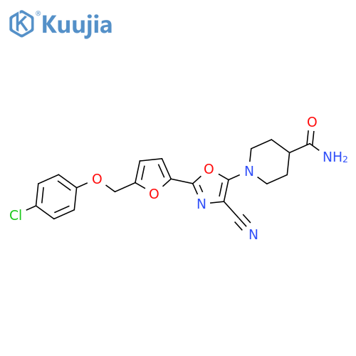 1-(2-{5-(4-chlorophenoxy)methylfuran-2-yl}-4-cyano-1,3-oxazol-5-yl)piperidine-4-carboxamide structure