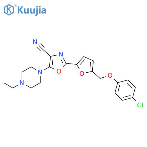 2-{5-(4-chlorophenoxy)methylfuran-2-yl}-5-(4-ethylpiperazin-1-yl)-1,3-oxazole-4-carbonitrile structure