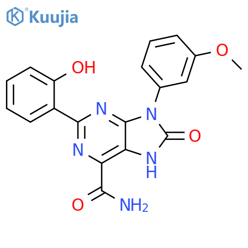 2-(2-hydroxyphenyl)-9-(3-methoxyphenyl)-8-oxo-8,9-dihydro-7H-purine-6-carboxamide structure
