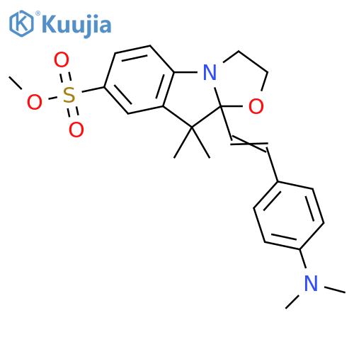 Oxazolo[3,2-a]indole-7-sulfonic acid, 9a-[2-[4-(dimethylamino)phenyl]ethenyl]-2,3,9,9a-tetrahydro-9,9-dimethyl-, methyl ester structure