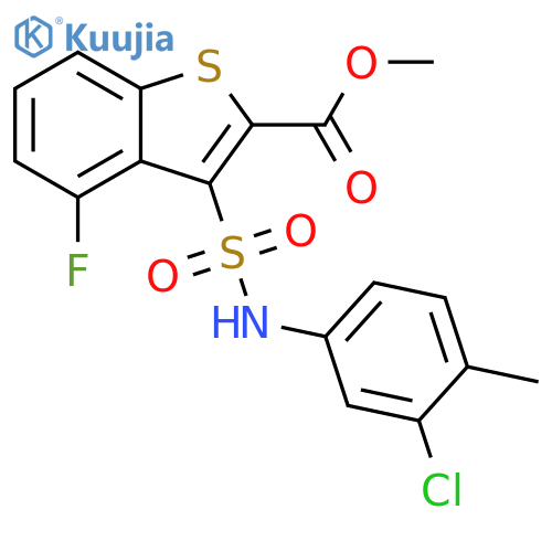 methyl 3-(3-chloro-4-methylphenyl)sulfamoyl-4-fluoro-1-benzothiophene-2-carboxylate structure