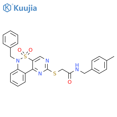 2-({9-benzyl-8,8-dioxo-8lambda6-thia-3,5,9-triazatricyclo8.4.0.0^{2,7}tetradeca-1(14),2(7),3,5,10,12-hexaen-4-yl}sulfanyl)-N-(4-methylphenyl)methylacetamide structure