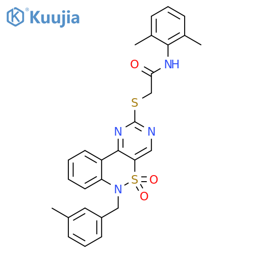 N-(2,6-dimethylphenyl)-2-({9-(3-methylphenyl)methyl-8,8-dioxo-8lambda6-thia-3,5,9-triazatricyclo8.4.0.0^{2,7}tetradeca-1(14),2(7),3,5,10,12-hexaen-4-yl}sulfanyl)acetamide structure
