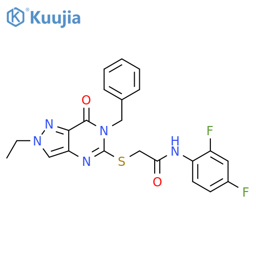 2-({6-benzyl-2-ethyl-7-oxo-2H,6H,7H-pyrazolo4,3-dpyrimidin-5-yl}sulfanyl)-N-(2,4-difluorophenyl)acetamide structure