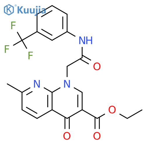 ethyl 7-methyl-4-oxo-1-({3-(trifluoromethyl)phenylcarbamoyl}methyl)-1,4-dihydro-1,8-naphthyridine-3-carboxylate structure