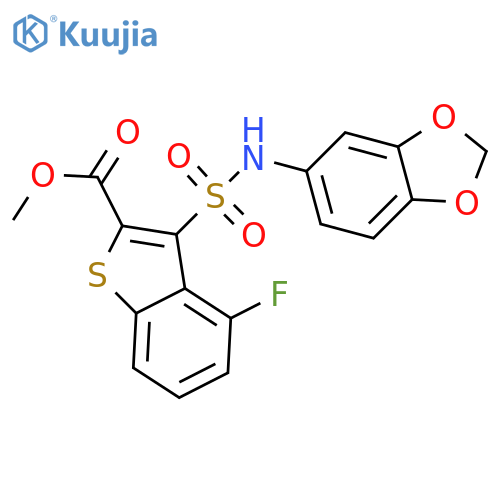 methyl 3-(2H-1,3-benzodioxol-5-yl)sulfamoyl-4-fluoro-1-benzothiophene-2-carboxylate structure
