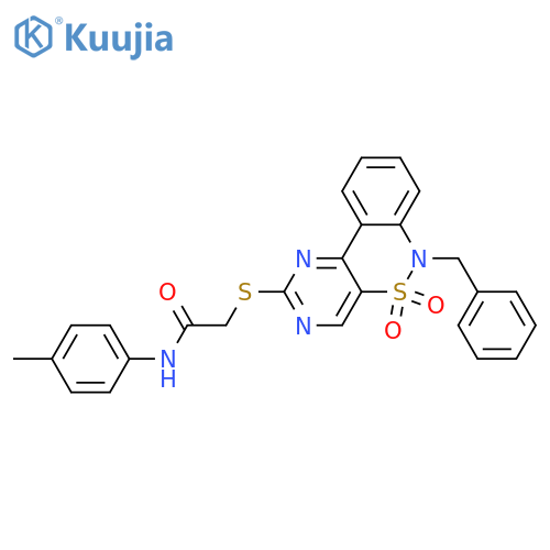 2-({9-benzyl-8,8-dioxo-8lambda6-thia-3,5,9-triazatricyclo8.4.0.0^{2,7}tetradeca-1(14),2(7),3,5,10,12-hexaen-4-yl}sulfanyl)-N-(4-methylphenyl)acetamide structure