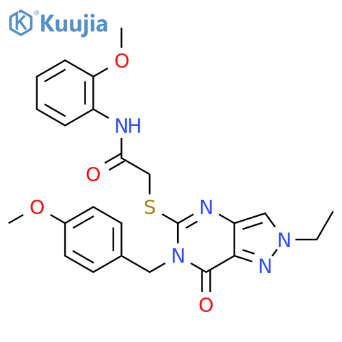 2-({2-ethyl-6-(4-methoxyphenyl)methyl-7-oxo-2H,6H,7H-pyrazolo4,3-dpyrimidin-5-yl}sulfanyl)-N-(2-methoxyphenyl)acetamide structure