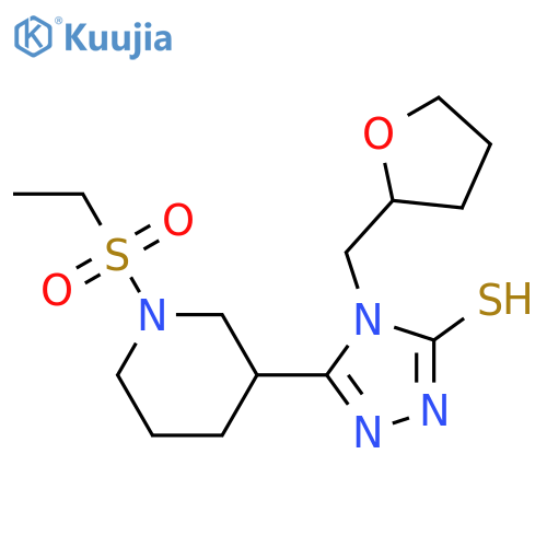 5-1-(Ethylsulfonyl)piperidin-3-yl-4-(tetrahydro-furan-2-ylmethyl)-4H-1,2,4-triazole-3-thiol structure